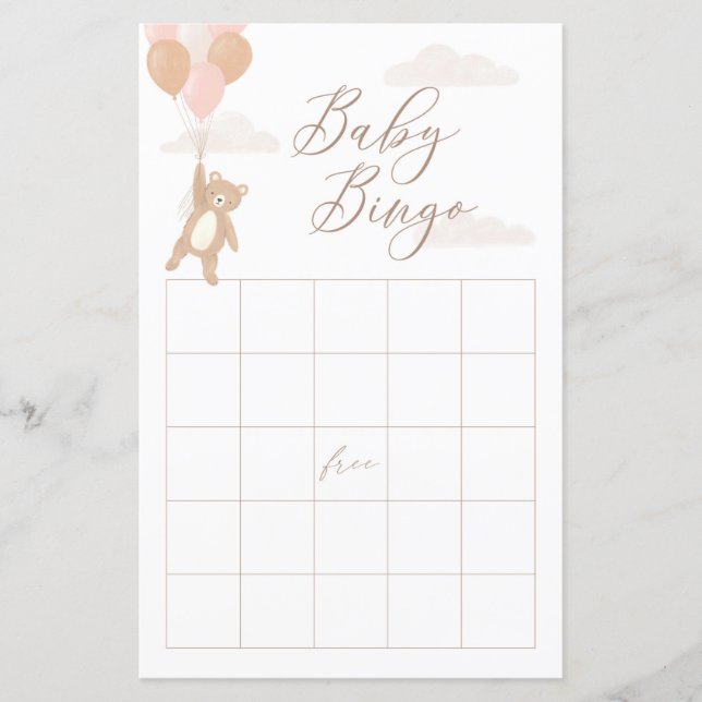 We Can Bearly Wait Girl Baby Shower Bingo Game  (Front)