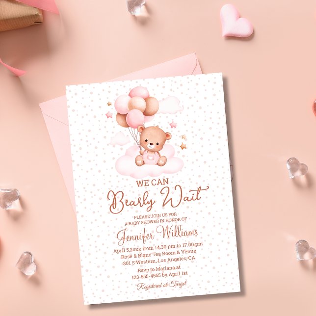 we can bearly wait, girl baby shower brown arch invitation (Creator Uploaded)