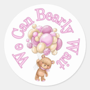 We can bearly wait girl Baby Shower  Classic Round Sticker