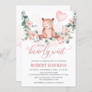 We Can Bearly Wait Girl Baby Shower Invitation