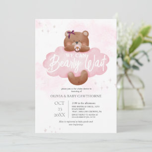 We Can Bearly Wait Girl Baby Shower Invitation