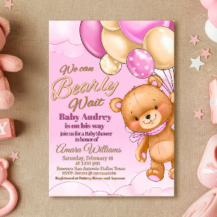 We Can Bearly Wait - Girl Baby Shower Invitation