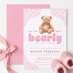 We Can Bearly Wait Girl Baby Shower Invitation