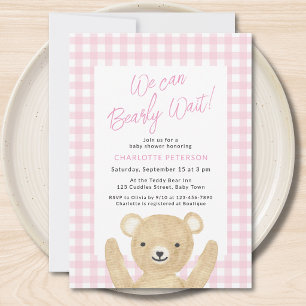 We Can Bearly Wait Girl Baby Shower Invitation