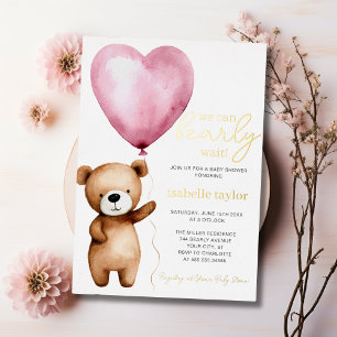 We Can Bearly Wait Girl Baby Shower Invitation