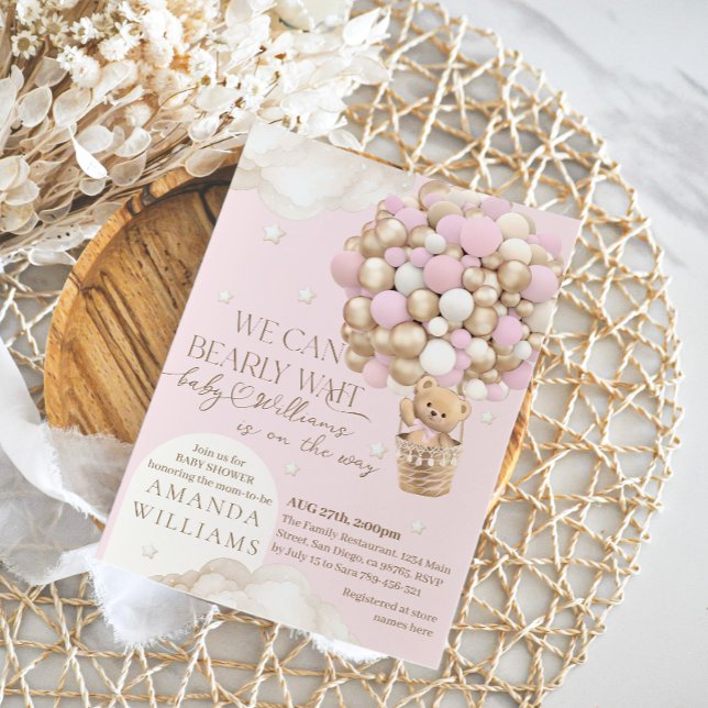 We Can Bearly wait Girl Baby Shower Invitation (Creator Uploaded)