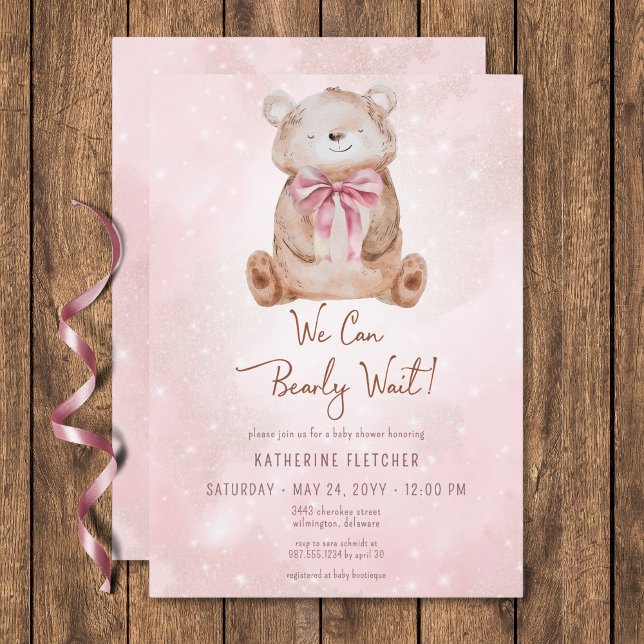 We Can Bearly Wait Girl Baby Shower Invitation (We Can Bearly Wait Girl Baby Shower Invitation)