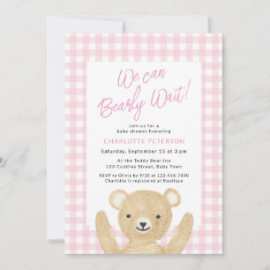 We Can Bearly Wait Girl Baby Shower Invitation