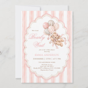 We Can Bearly Wait Girl Baby Shower Invitation