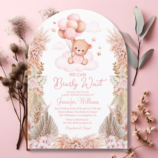 we can bearly wait, girl baby shower pampas grass  invitation (Creator Uploaded)