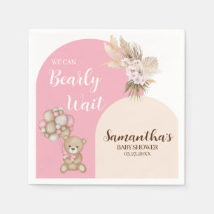 We Can Bearly Wait Girl Baby Shower Paper Napkin