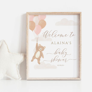 We Can Bearly Wait Girl Baby Shower Welcome Sign