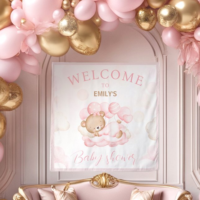 We Can Bearly Wait Girl Baby shower welcome sign Tapestry (We Can Bearly Wait Girl Baby shower welcome sign Tapestry)