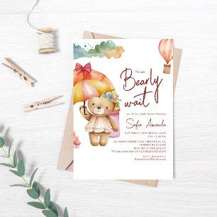 We can Bearly Wait Girl Bear Baby Shower Invitation