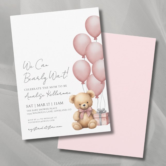 We Can Bearly Wait Girl Pink Baby Shower Invitation (We Can Bearly Wait Girl Pink Baby Shower Invitation )