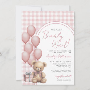 We Can Bearly Wait Girl Pink Bear Baby Shower Invitation