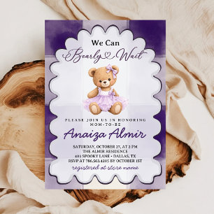 We Can Bearly Wait Girl Purple Baby Shower Invitation