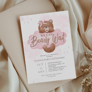 We Can Bearly Wait Girl Teddy Bear Baby Shower  Invitation