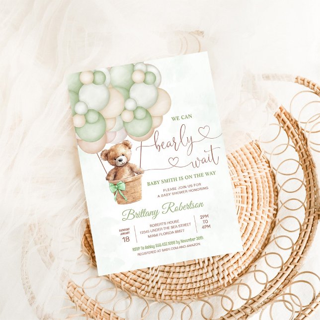 We Can Bearly Wait Girl Teddy Bear Baby Shower Invitation (Creator Uploaded)