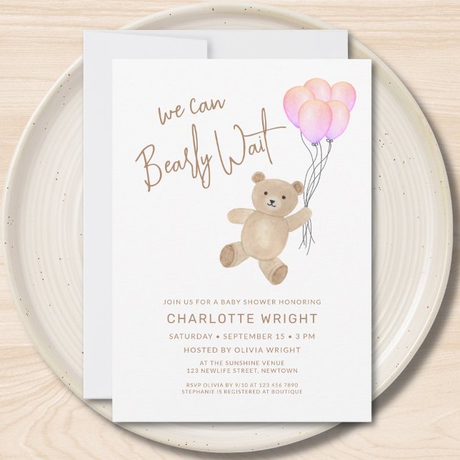 We Can Bearly Wait Girl's Baby Shower Invitation (Creator Uploaded)