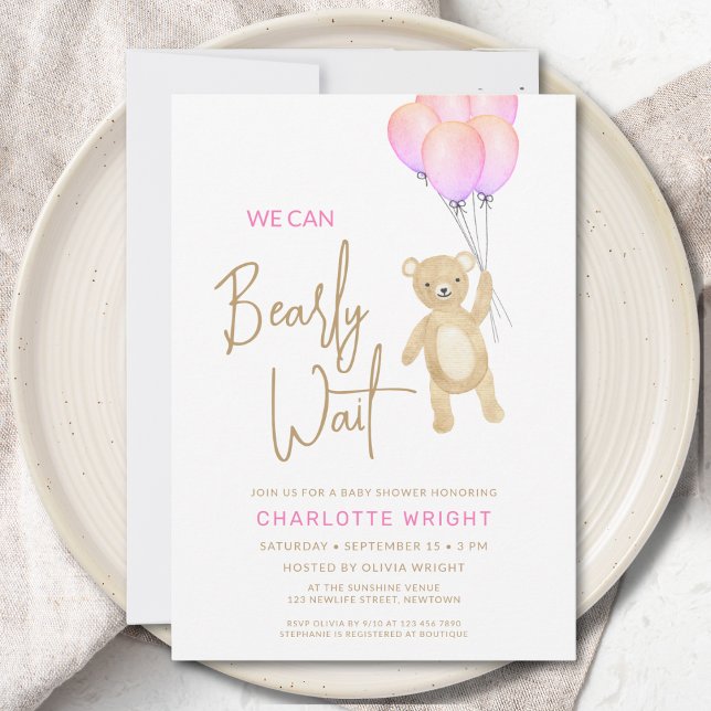 We Can Bearly Wait Girl's Baby Shower Invitation (Creator Uploaded)