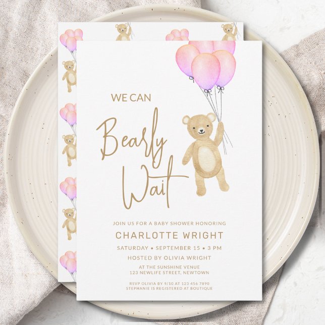 We Can Bearly Wait Girl's Baby Shower Invitation (Creator Uploaded)