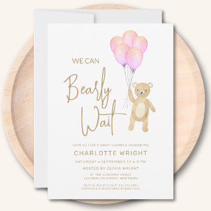 We Can Bearly Wait Girl's Baby Shower Invitation