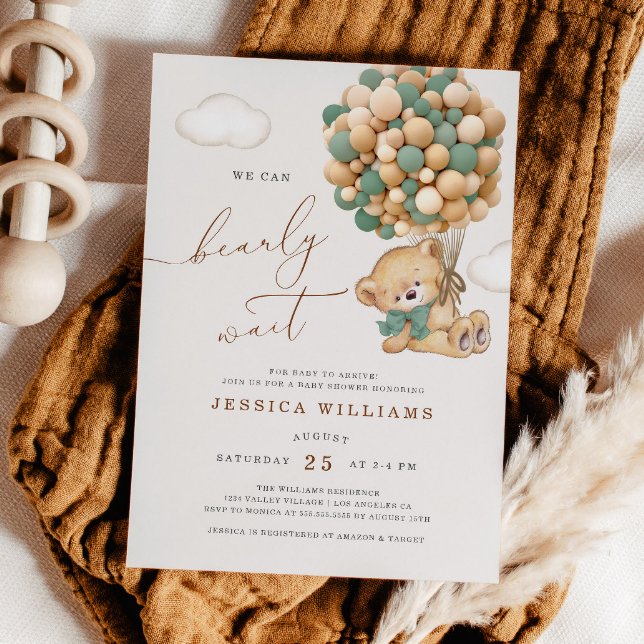 We Can Bearly Wait Green Baby Shower Invitation (Creator Uploaded)