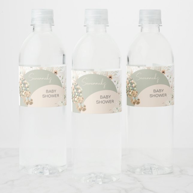 We Can Bearly Wait Green Baby Shower Water Bottle Label (Bottles)