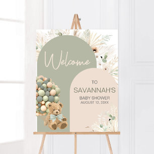 We Can Bearly Wait Green Baby Shower Welcome Poster