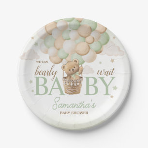 We Can Bearly Wait Green Bear Baby Shower Paper Plate