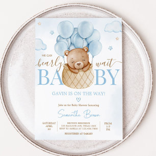 We Can Bearly Wait Hot Air Balloon Baby Shower  Invitation