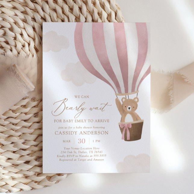 We Can Bearly Wait Hot Air Balloon Baby Shower Invitation (Creator Uploaded)