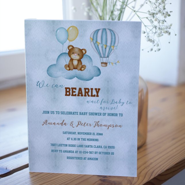 We Can Bearly Wait Hot Air Balloon Baby Shower  Invitation (Creator Uploaded)