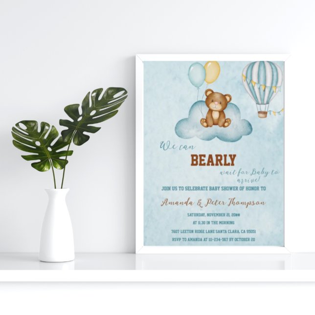 We Can Bearly Wait Hot Air Balloon Baby Shower Invitation (Creator Uploaded)