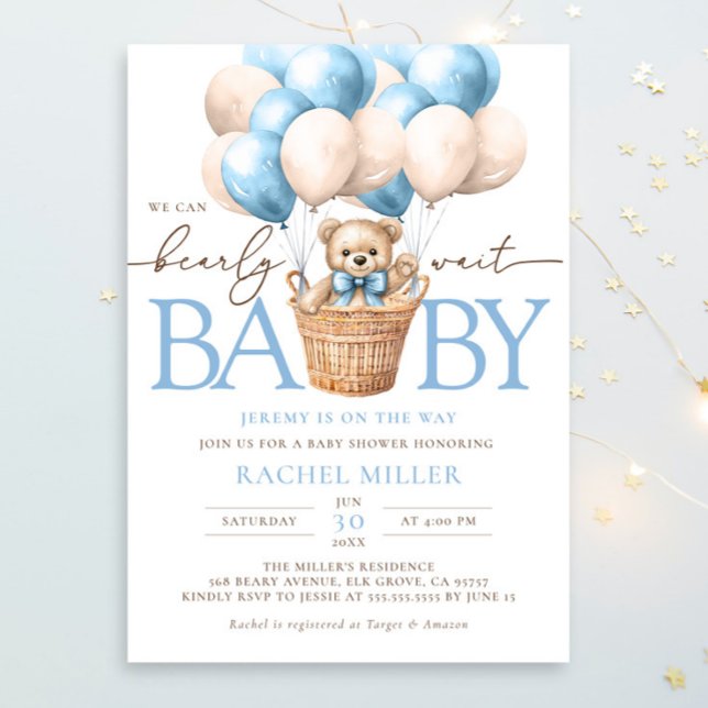 We Can Bearly Wait Hot Air Balloon Baby Shower Invitation (Creator Uploaded)