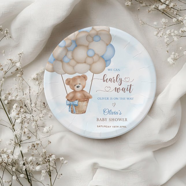 We Can Bearly Wait Hot Air Balloon Baby Shower Paper Plate (Creator Uploaded)