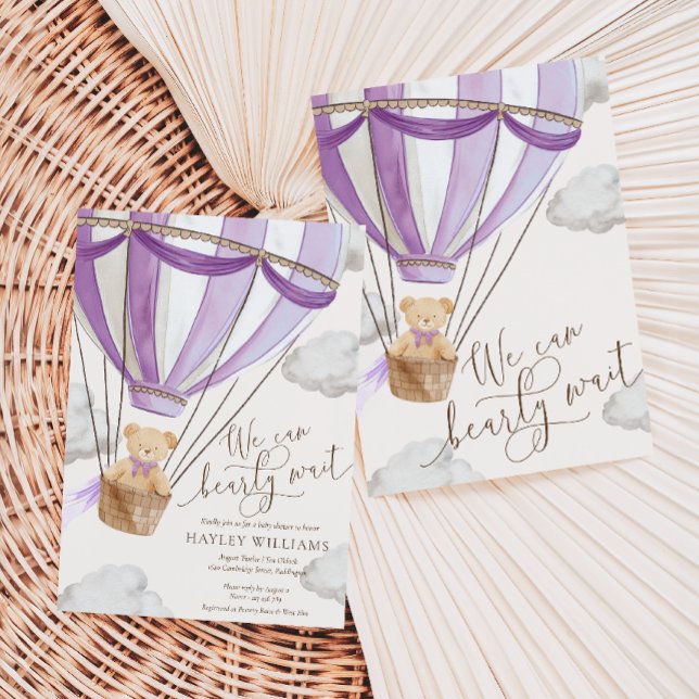 We Can Bearly Wait Lilac Baby Shower Invitation (Creator Uploaded)