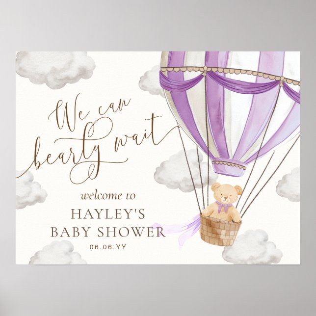 We Can Bearly Wait Lilac Baby Shower Welcome Poster (Front)