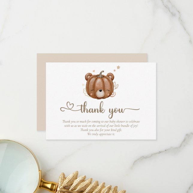 We Can Bearly Wait Little Pumpkin Bear  Thank You Card (Front/Back In Situ)