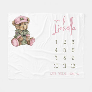 We Can Bearly Wait! Military Teddy Baby Milestone Fleece Blanket