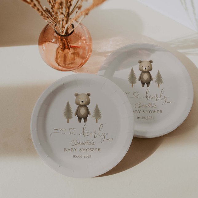 We Can Bearly Wait Minimalist Gender Neutral Paper Plate (Creator Uploaded)