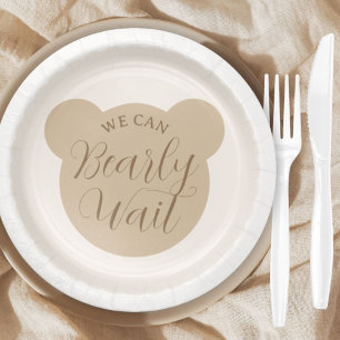 We Can Bearly Wait Minimalist Neutral Baby Shower Paper Plate