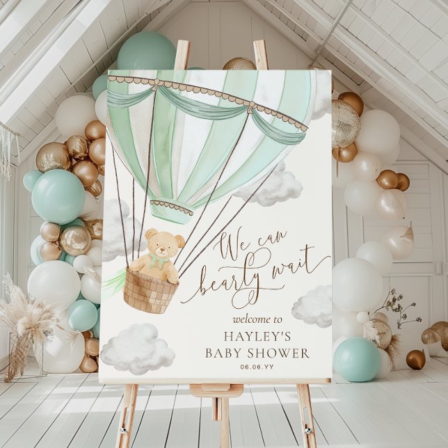 We Can Bearly Wait Mint Green Baby Shower Poster (Creator Uploaded)