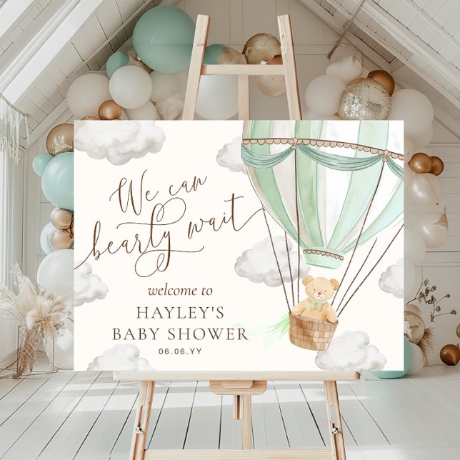 We Can Bearly Wait Mint Green Baby Shower Poster (Creator Uploaded)