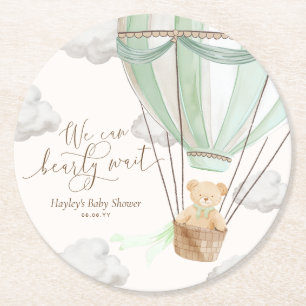 We Can Bearly Wait Mint Green Baby Shower Round Paper Coaster