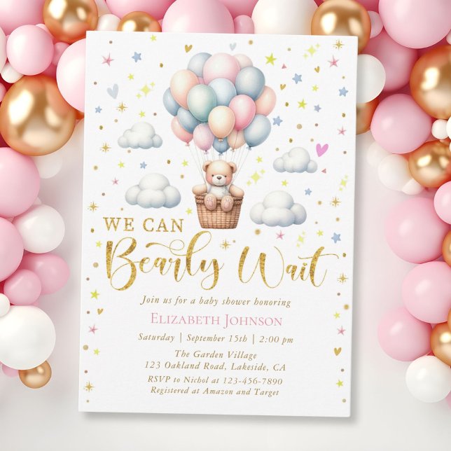 We Can Bearly Wait Modern Baby Girl Shower Invitation (Creator Uploaded)