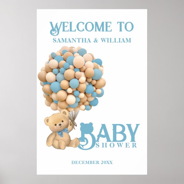 We Can Bearly Wait Modern Bear Baby Shower Welcome Poster (Front)
