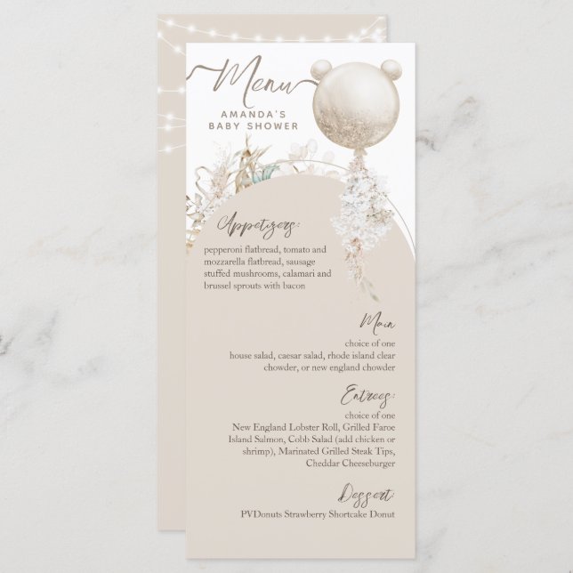 We can bearly wait Modern Boho Baby Shower  Menu (Front/Back)