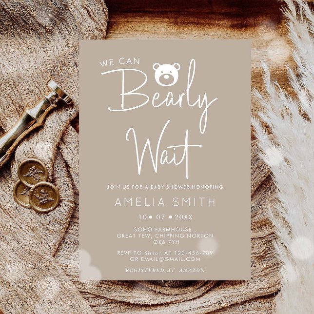 We Can Bearly Wait Modern Minimalist Baby Shower Invitation (Creator Uploaded)